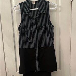 Pretty Good Black and Teal Striped Button Down Shirt